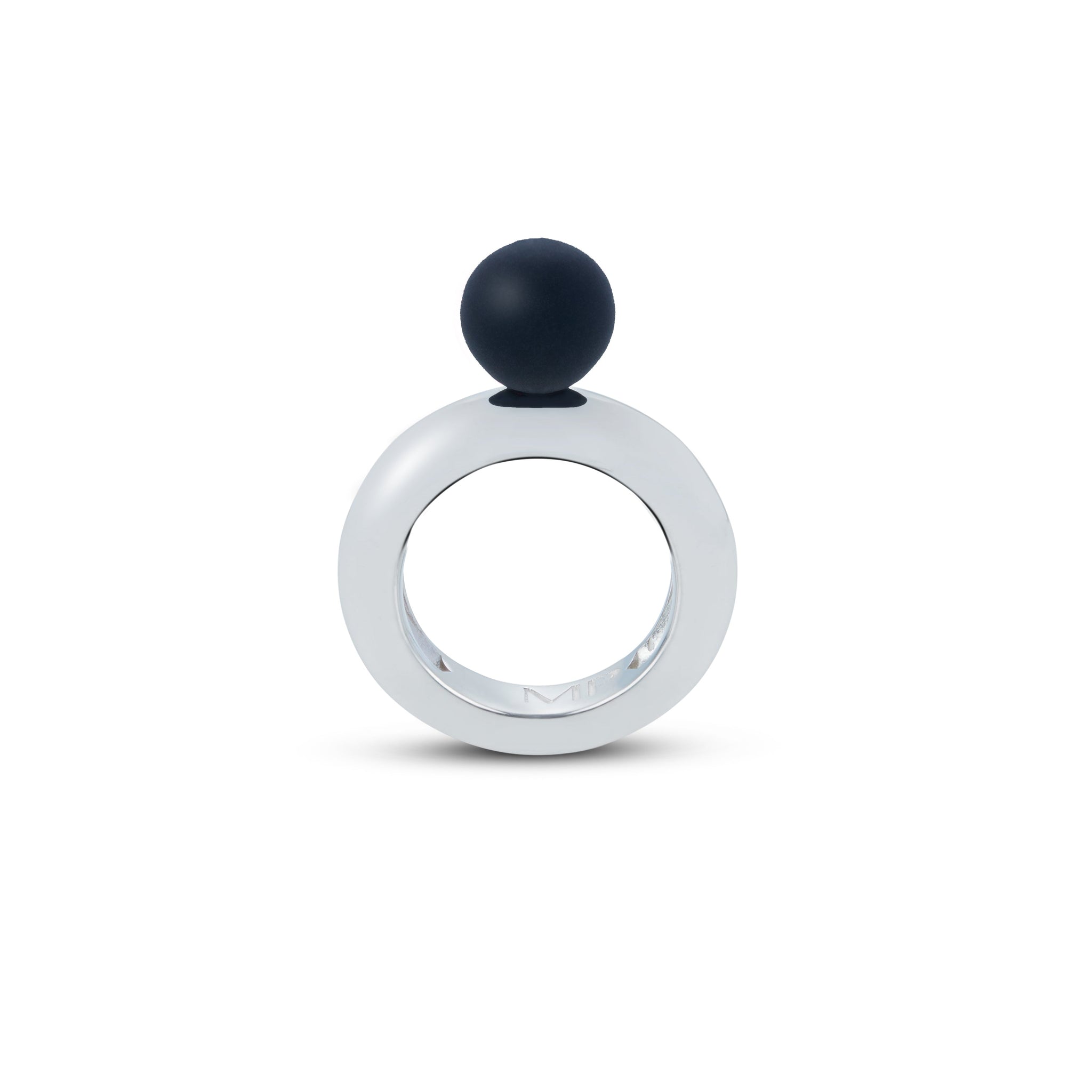 Madame Palm solitaire ring self-love in black silicone pearl and white gold 18kt band