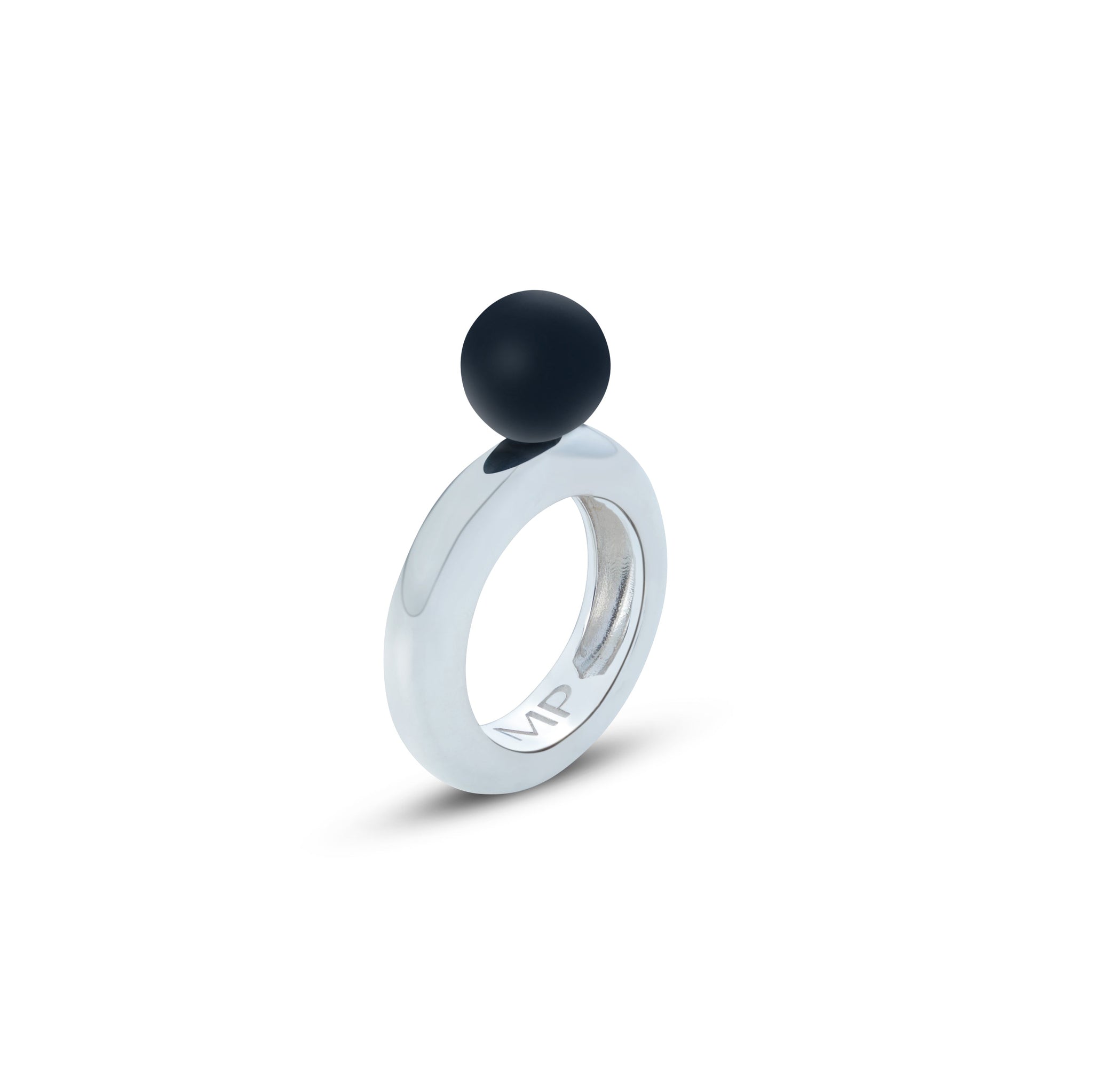 Madame Palm solitaire ring self-love in black silicone pearl and white gold 18kt band