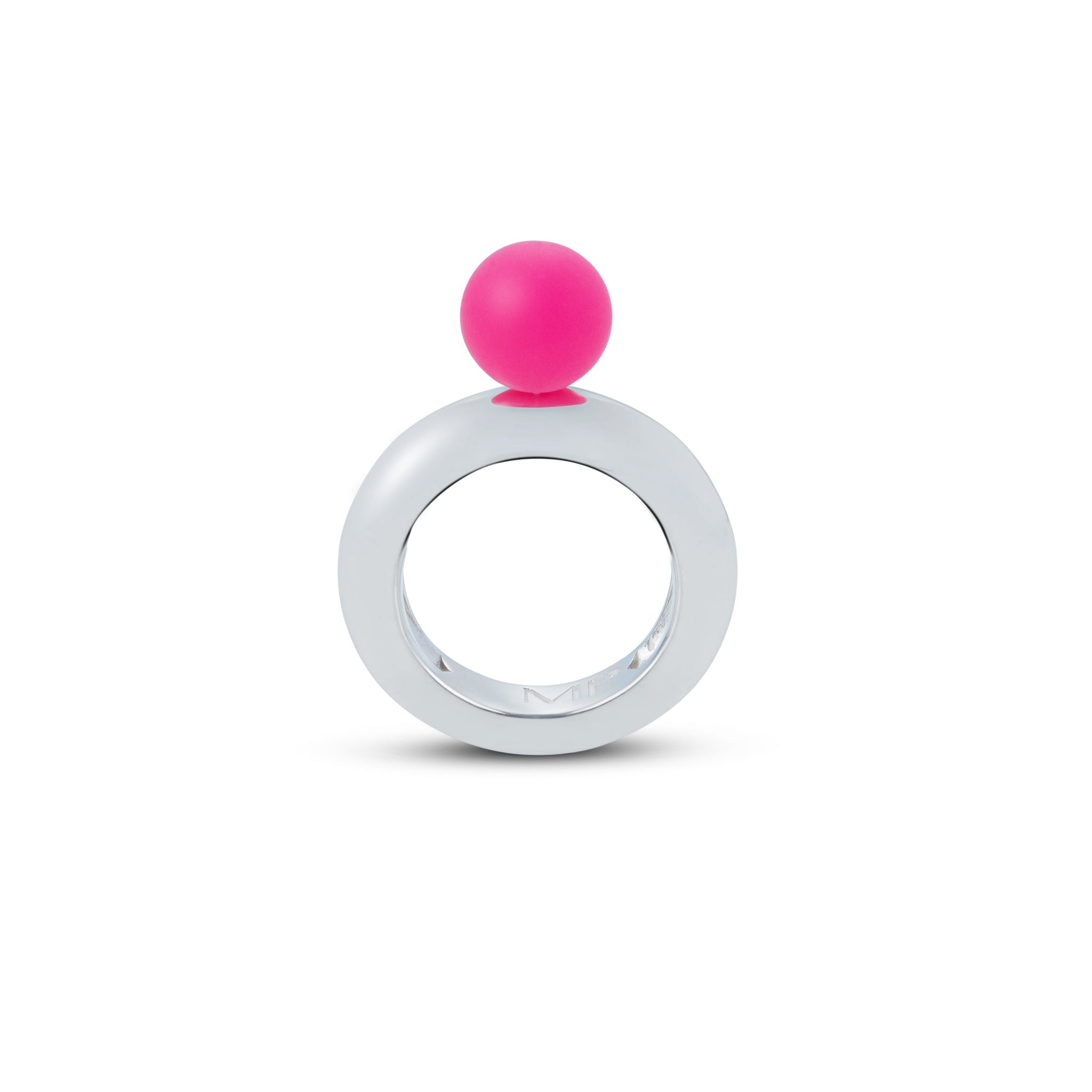 Madame Palm solitaire ring self-love in fuchsia silicone pearl and white gold 18kt band