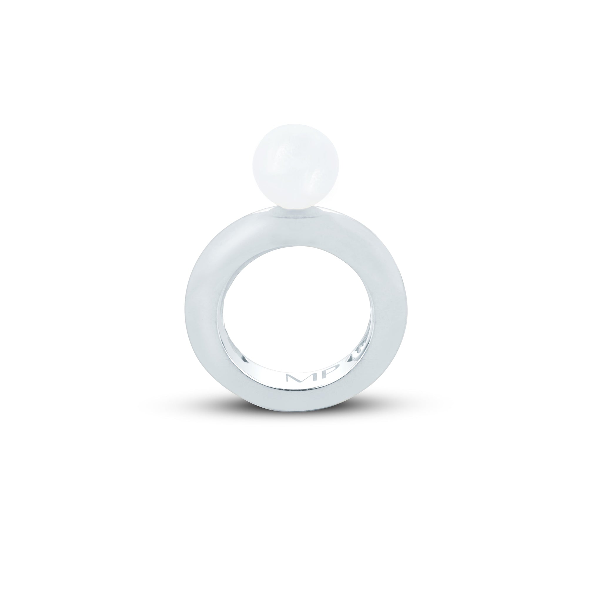 Madame Palm solitaire ring self-love in silicone pearl and white gold 18 ktband