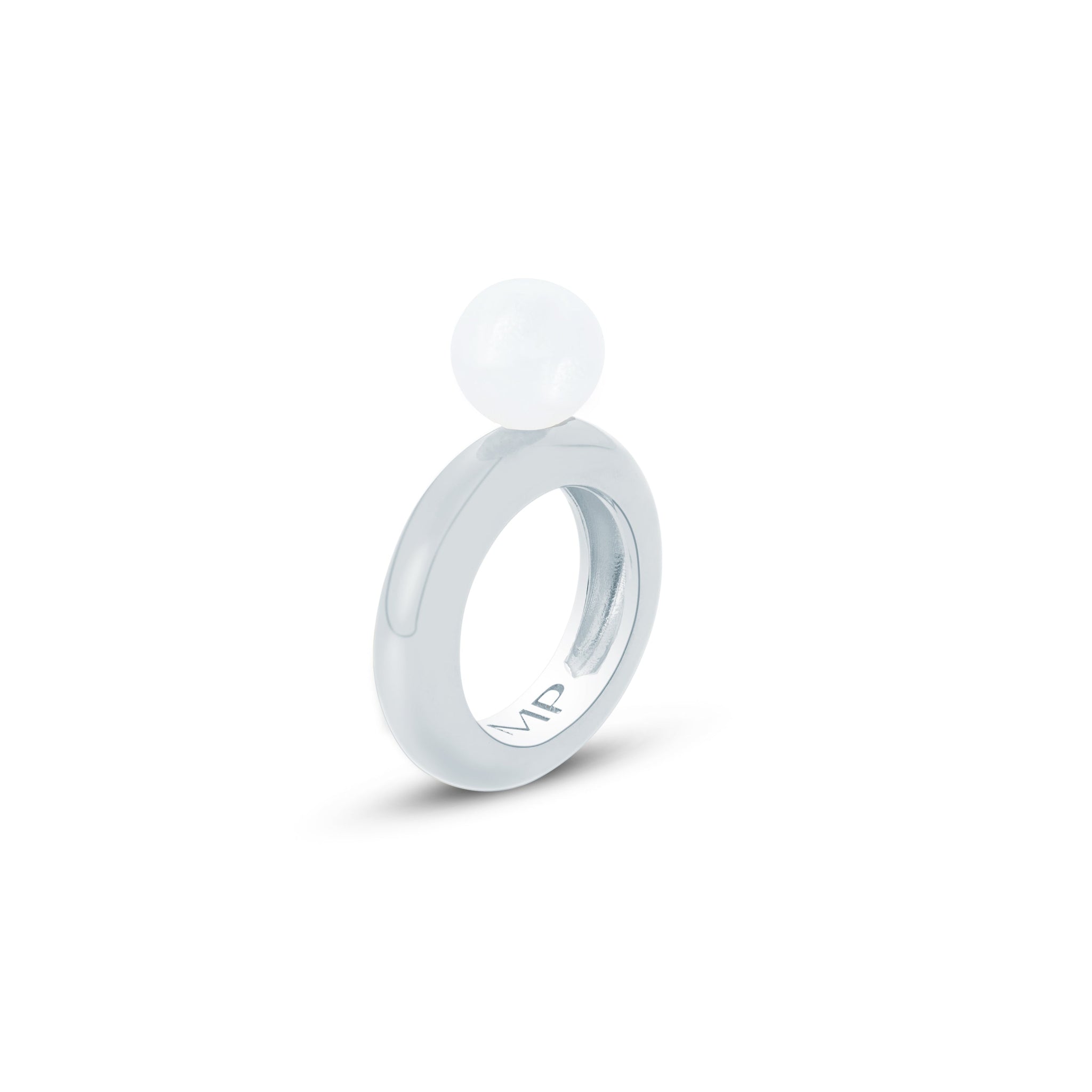 Madame Palm solitaire ring self-love in silicone pearl and white gold 18 ktband