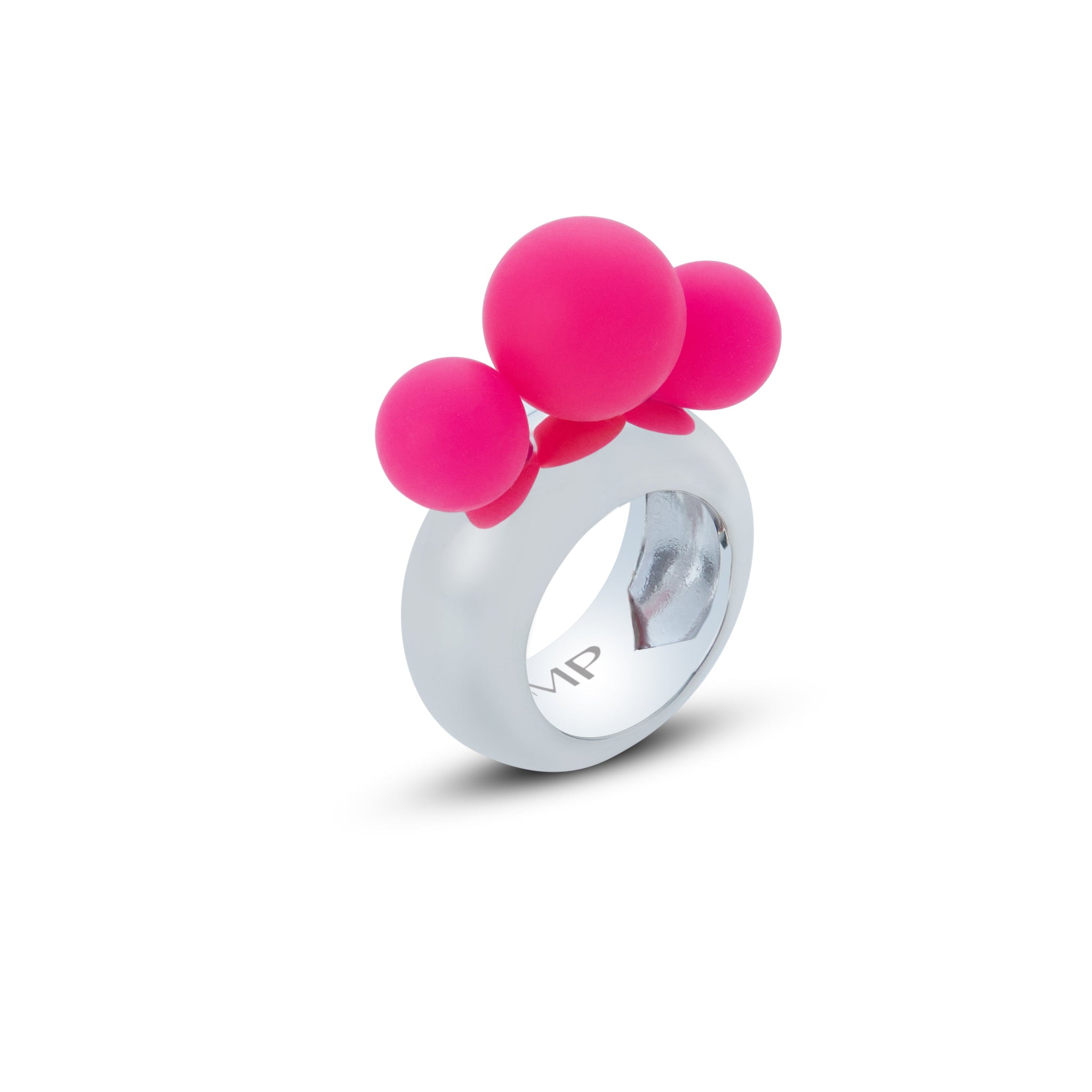 Madame Palm self-love trilogy in fuchsia silicone pearls and white gold 18kt band